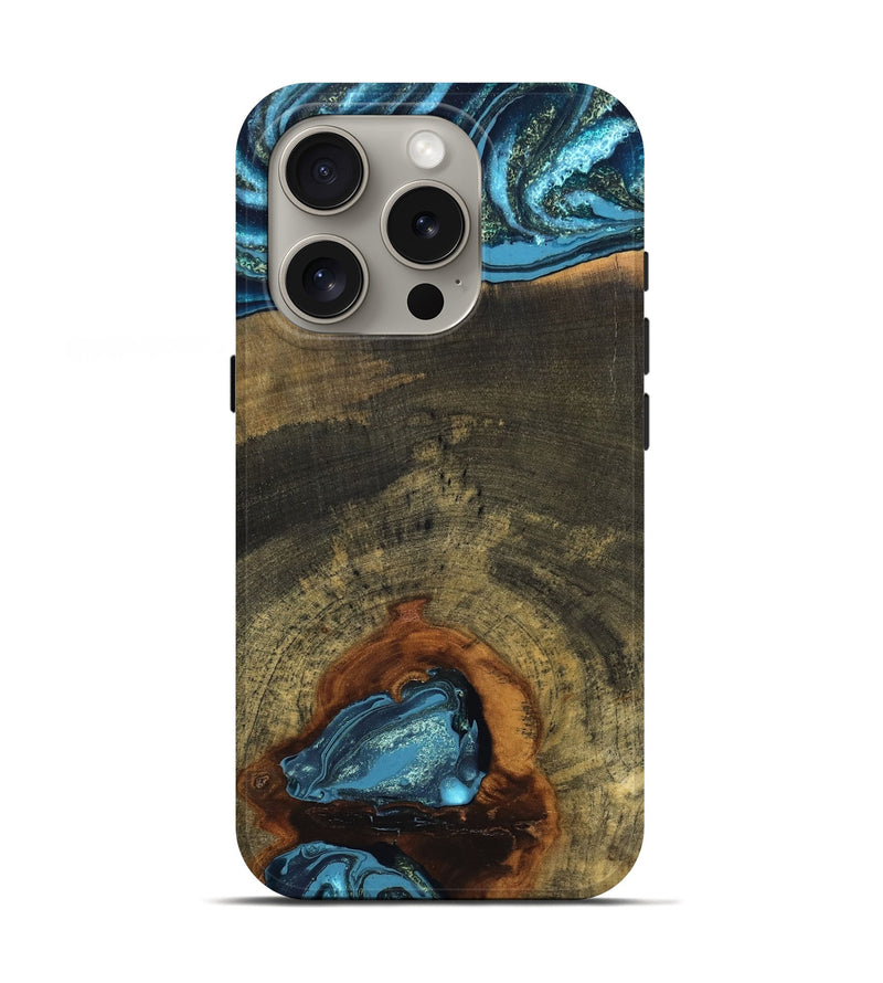 iPhone 16 Pro Wood Live Edge Phone Case - Cole (Teal & Gold, 819988)