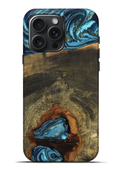 iPhone 16 Pro Max Wood Live Edge Phone Case - Cole (Teal & Gold, 819988)