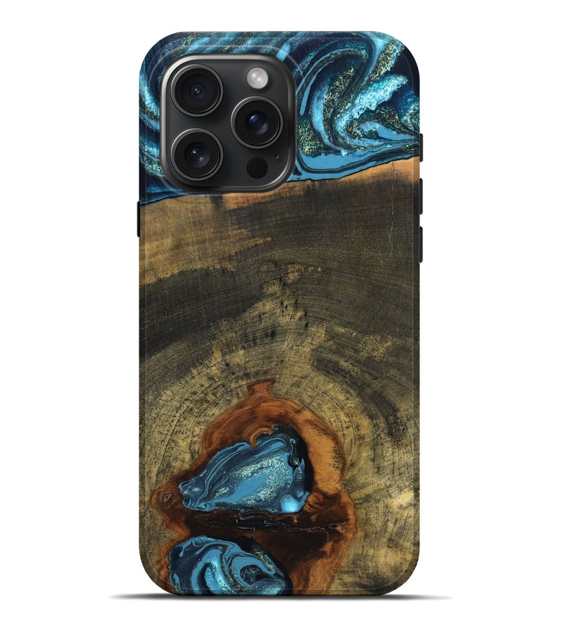 iPhone 16 Pro Max Wood Live Edge Phone Case - Cole (Teal & Gold, 819988)