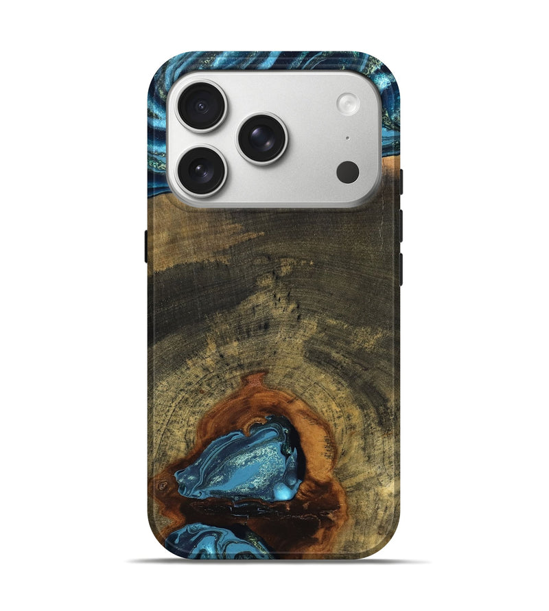 iPhone 17 Pro Wood Live Edge Phone Case - Cole (Teal & Gold, 819988)