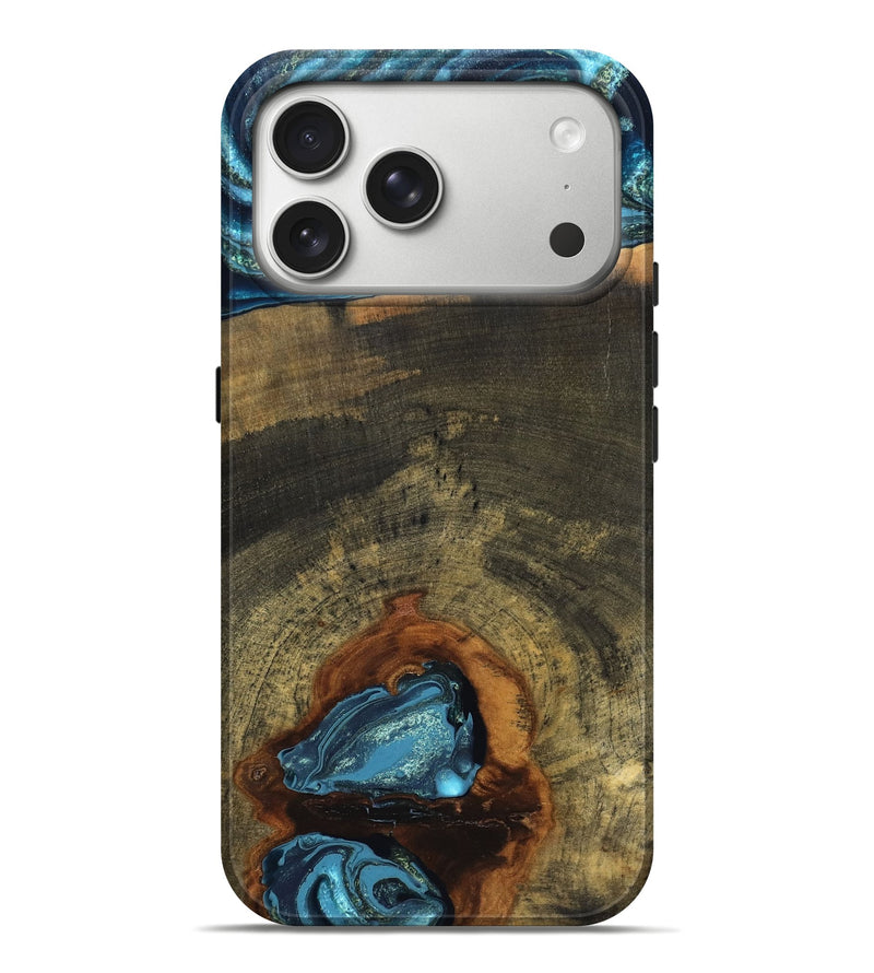 iPhone 17 Pro Max Wood Live Edge Phone Case - Cole (Teal & Gold, 819988)