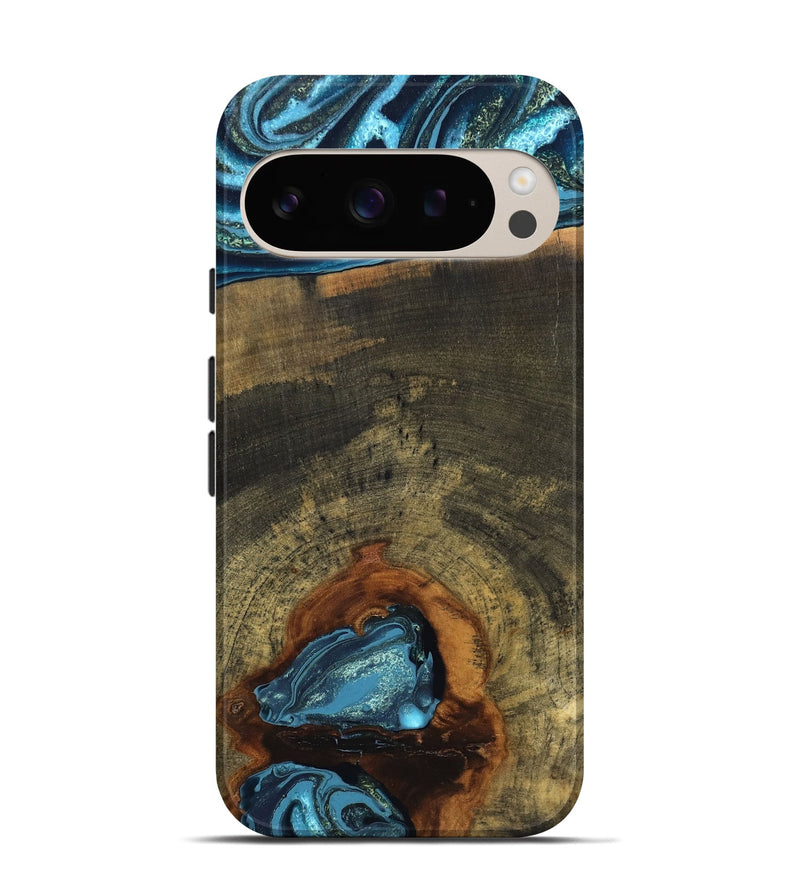 Pixel 9 Wood Live Edge Phone Case - Cole (Teal & Gold, 819988)