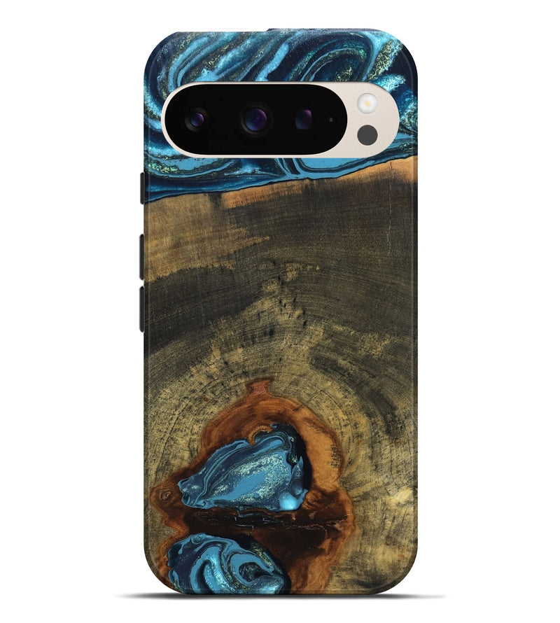 Pixel 9 Pro XL Wood Live Edge Phone Case - Cole (Teal & Gold, 819988)