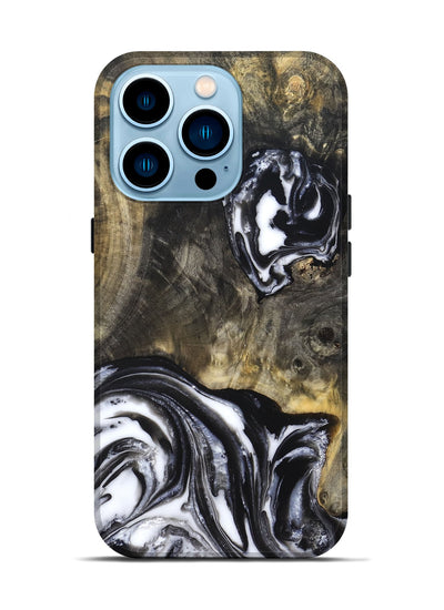 iPhone 14 Pro Wood Live Edge Phone Case - Tory (Black & White, 819989)