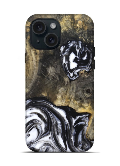iPhone 15 Wood Live Edge Phone Case - Tory (Black & White, 819989)