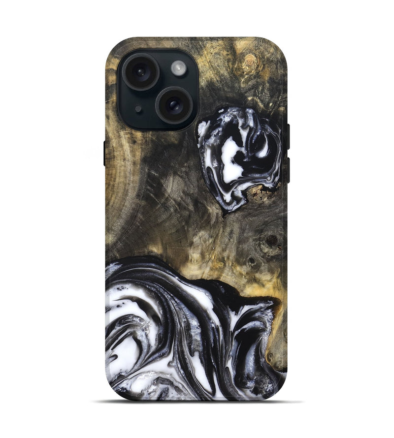 iPhone 15 Wood Live Edge Phone Case - Tory (Black & White, 819989)