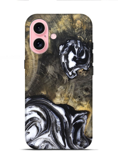 iPhone 16 Wood Live Edge Phone Case - Tory (Black & White, 819989)
