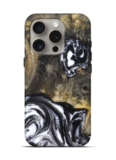 iPhone 16 Pro Wood Live Edge Phone Case - Tory (Black & White, 819989)