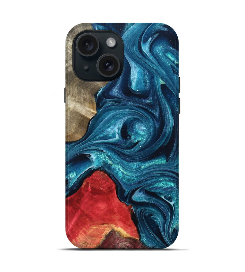 iPhone 15 Wood Live Edge Phone Case - Easton (Blue, 819990)