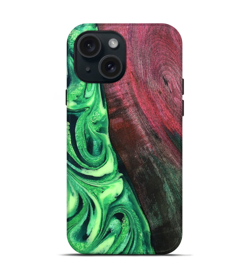 iPhone 15 Wood Live Edge Phone Case - Dorla (Green, 819995)