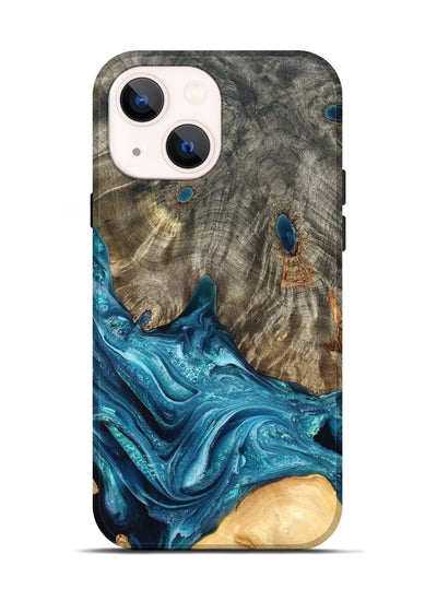 iPhone 14 Wood Live Edge Phone Case - Tera (Blue, 819998)