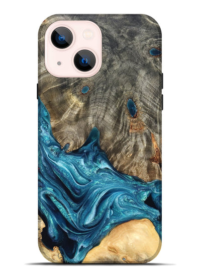 iPhone 14 Plus Wood Live Edge Phone Case - Tera (Blue, 819998)