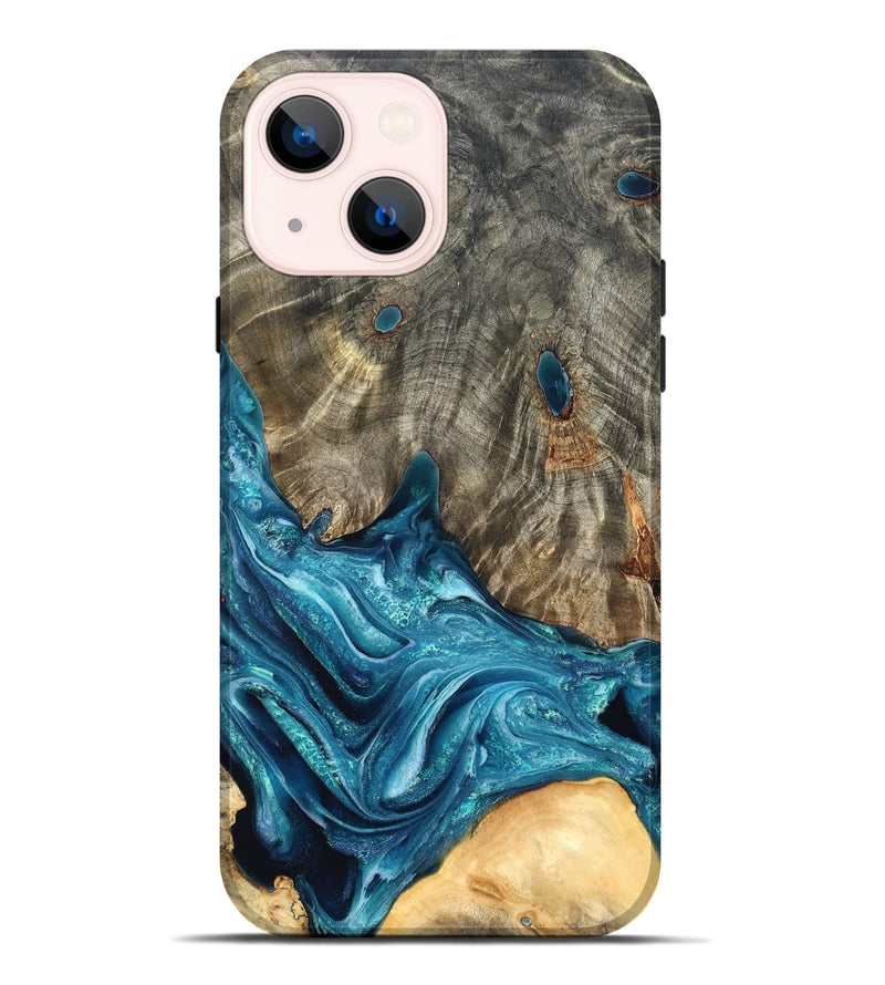 iPhone 14 Plus Wood Live Edge Phone Case - Tera (Blue, 819998)