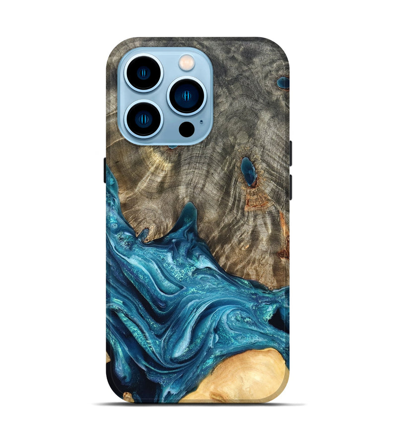 iPhone 14 Pro Wood Live Edge Phone Case - Tera (Blue, 819998)