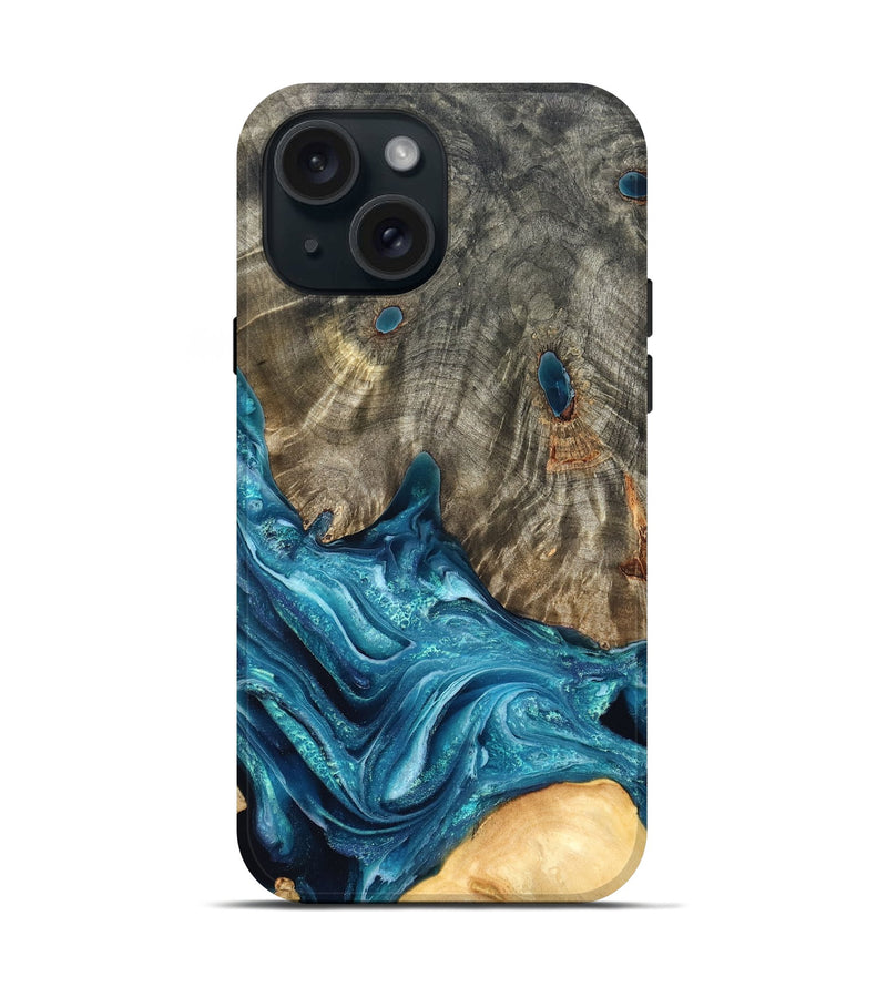 iPhone 15 Wood Live Edge Phone Case - Tera (Blue, 819998)