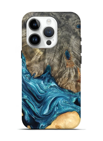 iPhone 15 Pro Wood Live Edge Phone Case - Tera (Blue, 819998)