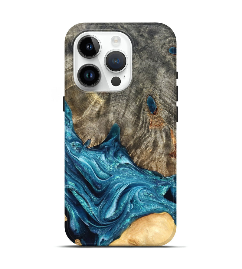 iPhone 15 Pro Wood Live Edge Phone Case - Tera (Blue, 819998)