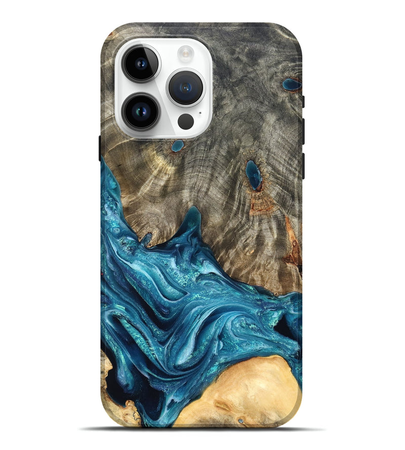 iPhone 15 Pro Max Wood Live Edge Phone Case - Tera (Blue, 819998)