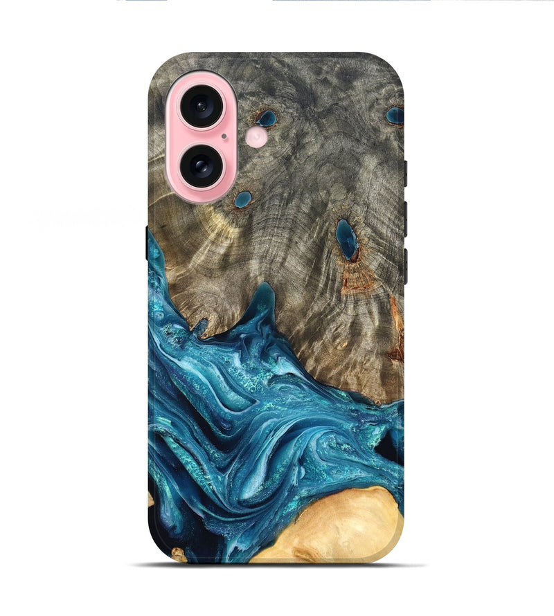 iPhone 16 Wood Live Edge Phone Case - Tera (Blue, 819998)