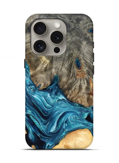 iPhone 16 Pro Wood Live Edge Phone Case - Tera (Blue, 819998)