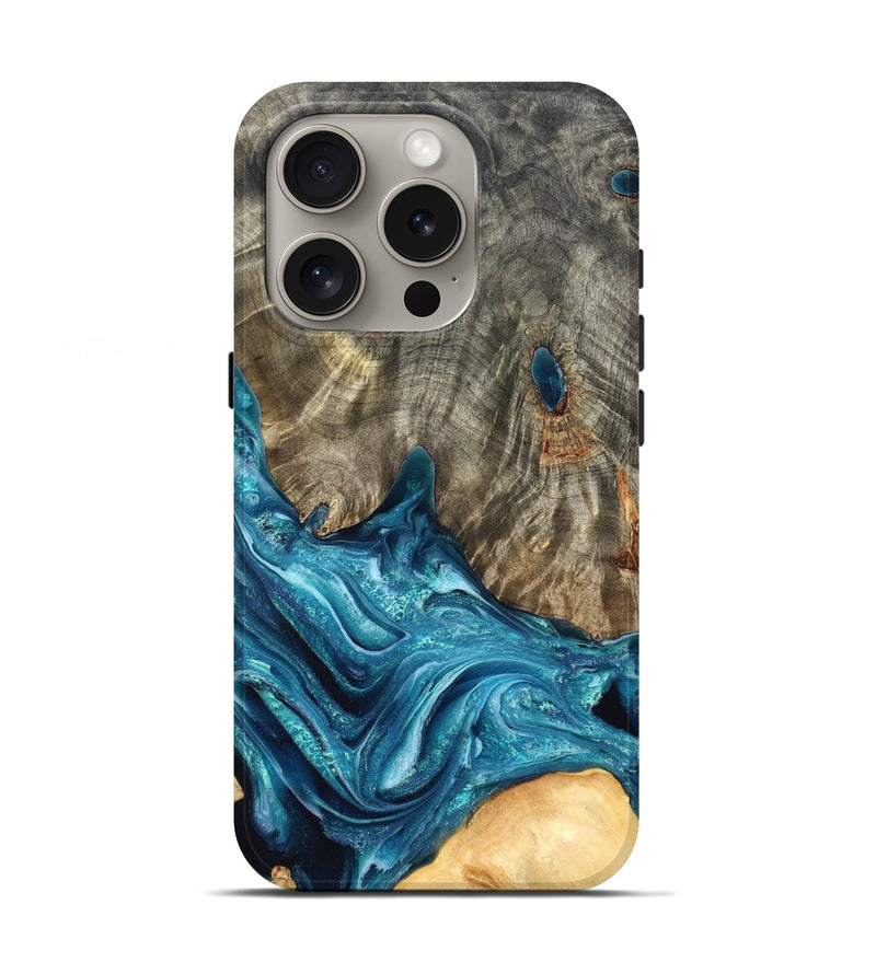 iPhone 16 Pro Wood Live Edge Phone Case - Tera (Blue, 819998)