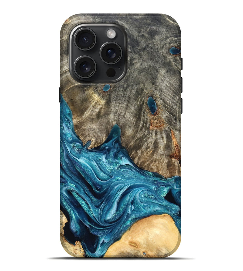 iPhone 16 Pro Max Wood Live Edge Phone Case - Tera (Blue, 819998)