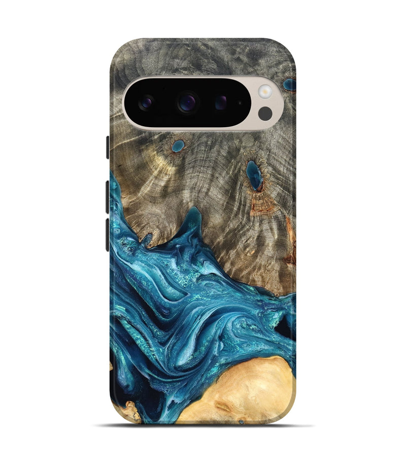 Pixel 9 Wood Live Edge Phone Case - Tera (Blue, 819998)