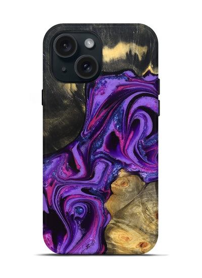 iPhone 15 Wood Live Edge Phone Case - Edmund (Purple, 820000)