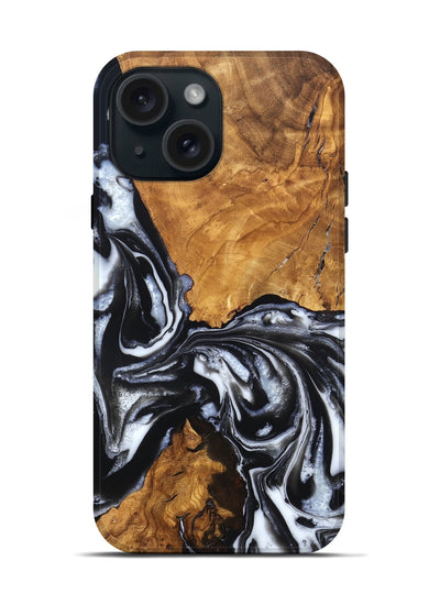 iPhone 15 Wood Live Edge Phone Case - Jonas (Black & White, 820001)