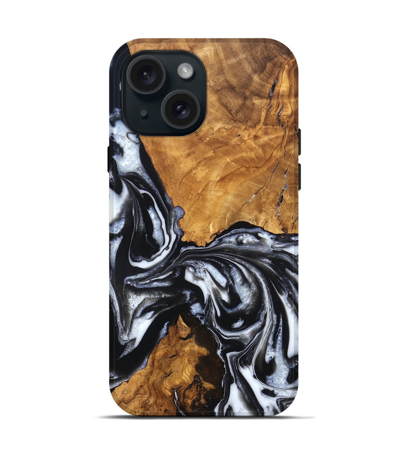 iPhone 15 Wood Live Edge Phone Case - Jonas (Black & White, 820001)