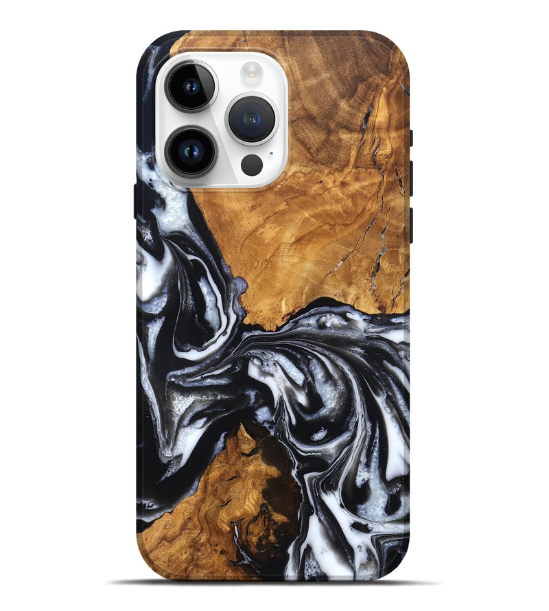 iPhone 15 Pro Max Wood Live Edge Phone Case - Jonas (Black & White, 820001)
