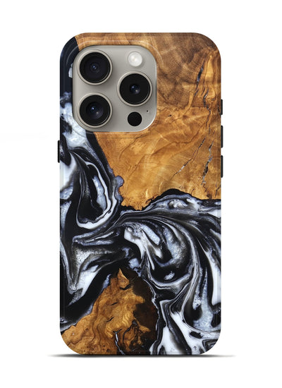 iPhone 16 Pro Wood Live Edge Phone Case - Jonas (Black & White, 820001)