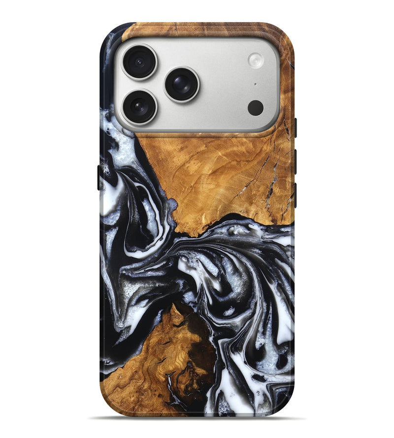 iPhone 17 Pro Max Wood Live Edge Phone Case - Jonas (Black & White, 820001)