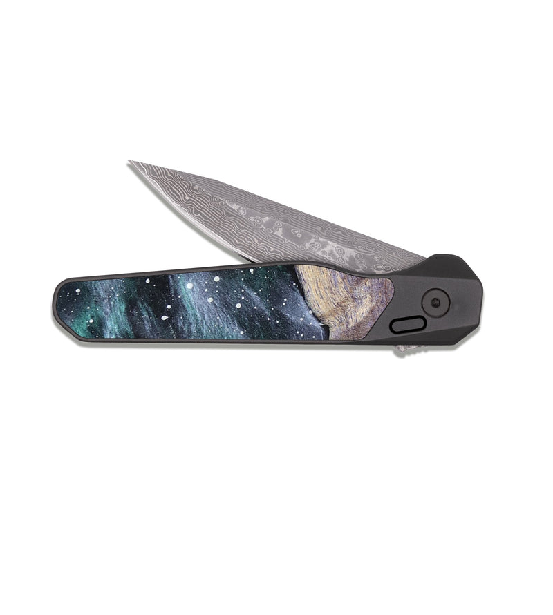 EDC Dark Damascus Wood Pocket Knife - Ieshia (Cosmos, 820052)