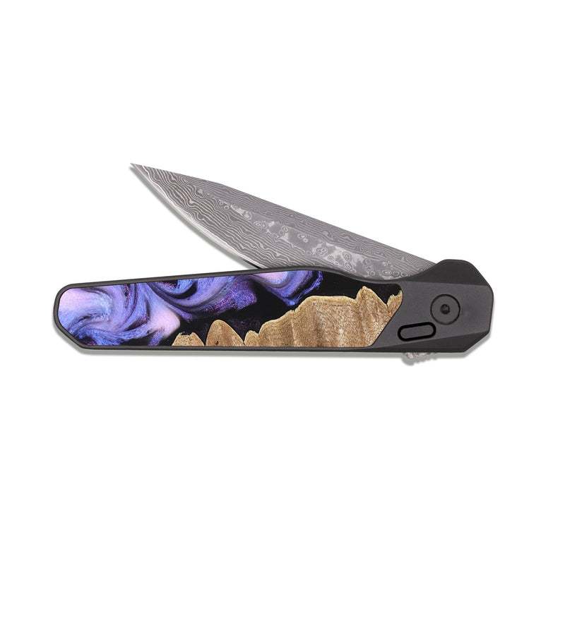 EDC Dark Damascus Wood Pocket Knife - Katlin (Purple, 820102)