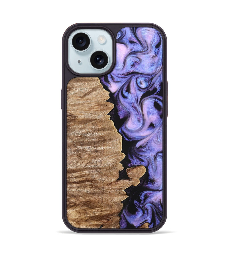 iPhone 15 Wood Phone Case - Katlin (Purple, 820102)