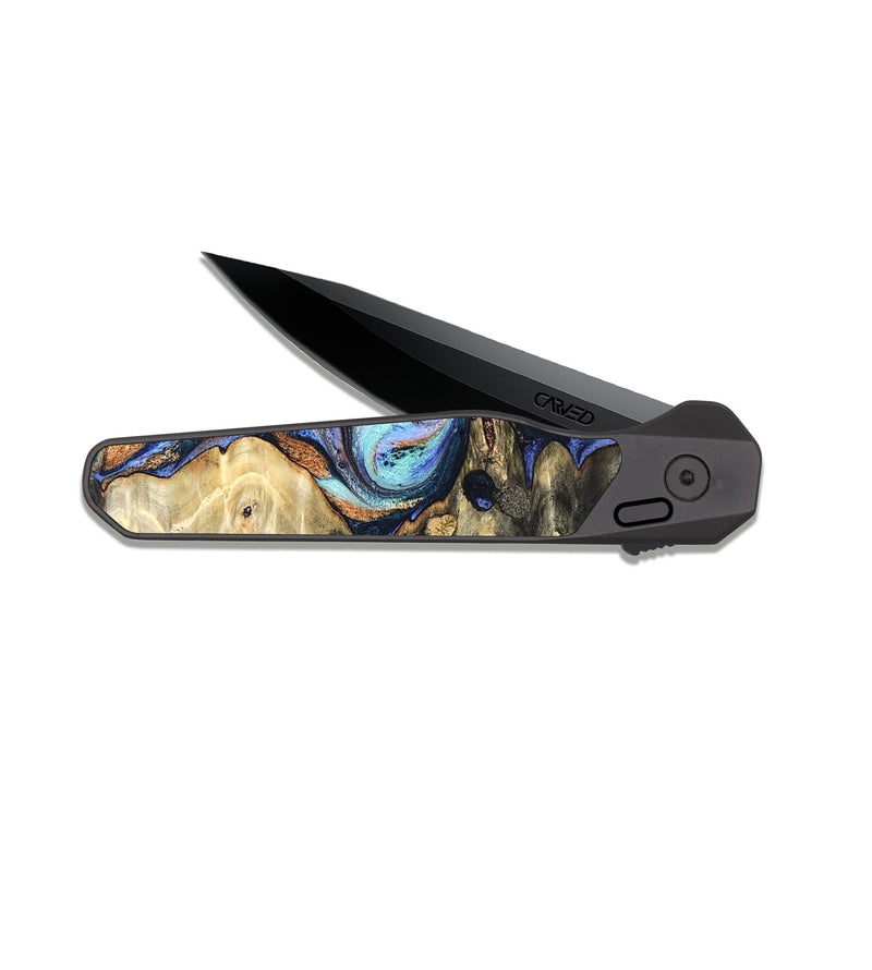 EDC Dark Slate Wood Pocket Knife - Darrin (Teal & Gold, 820114)