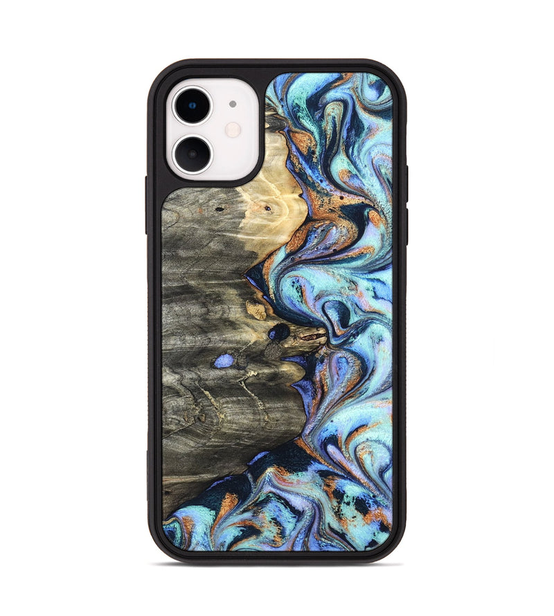 iPhone 11 Wood Phone Case - Darrin (Teal & Gold, 820114)