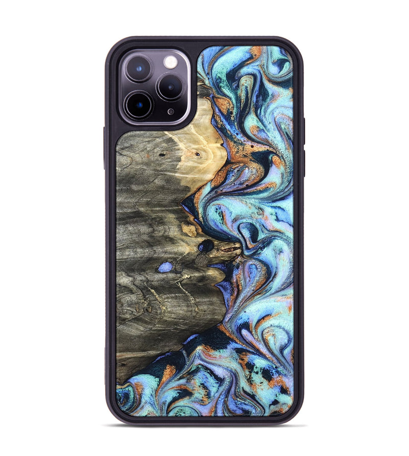 iPhone 11 Pro Max Wood Phone Case - Darrin (Teal & Gold, 820114)