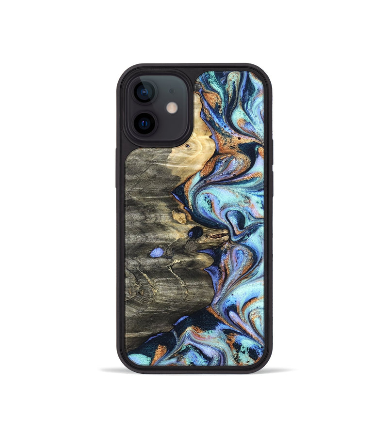 iPhone 12 mini Wood Phone Case - Darrin (Teal & Gold, 820114)