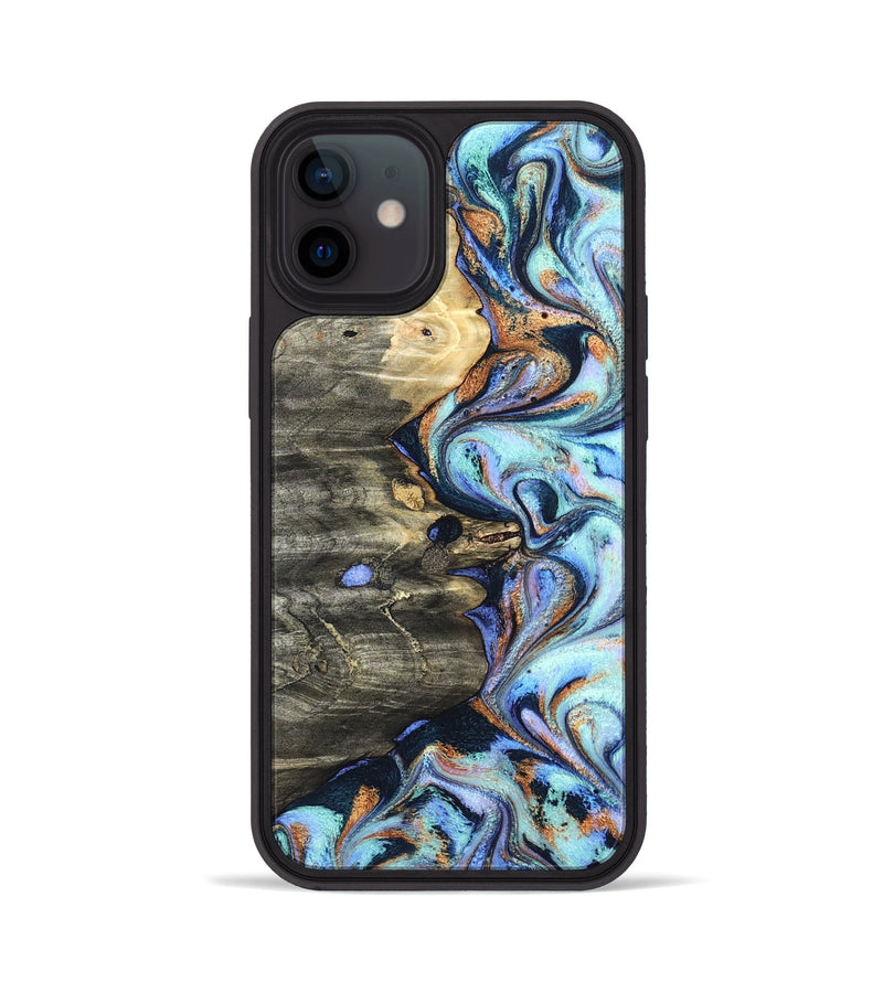 iPhone 12 Wood Phone Case - Darrin (Teal & Gold, 820114)