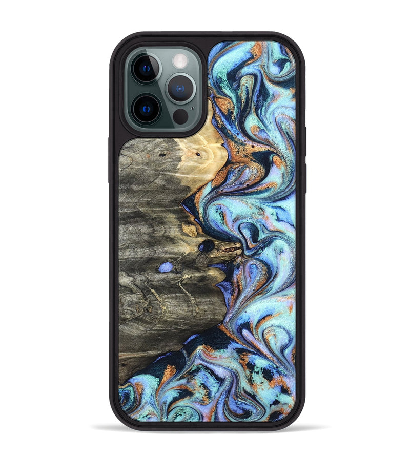 iPhone 12 Pro Max Wood Phone Case - Darrin (Teal & Gold, 820114)