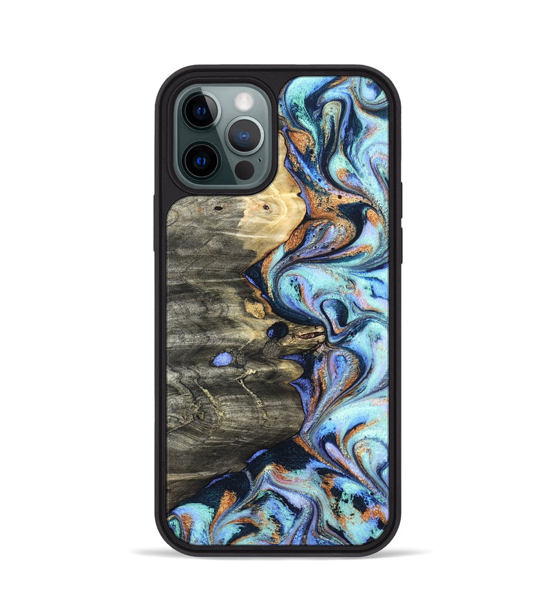 iPhone 12 Pro Wood Phone Case - Darrin (Teal & Gold, 820114)
