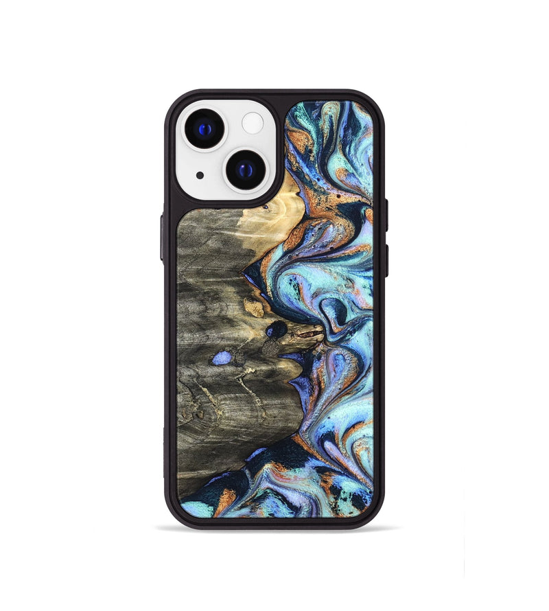 iPhone 13 mini Wood Phone Case - Darrin (Teal & Gold, 820114)