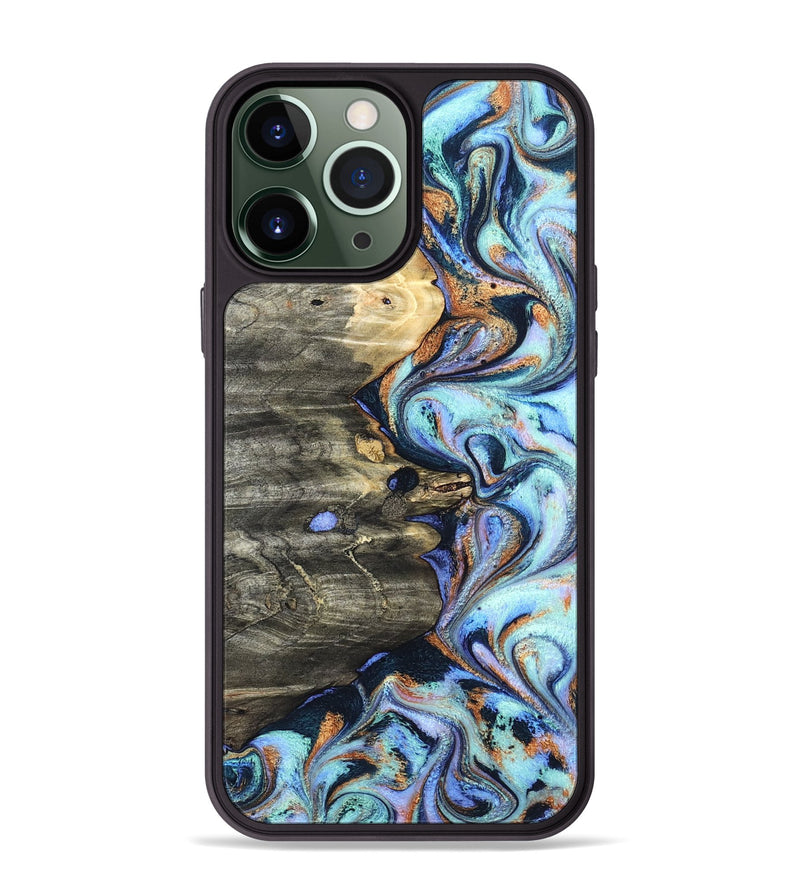iPhone 13 Pro Max Wood Phone Case - Darrin (Teal & Gold, 820114)