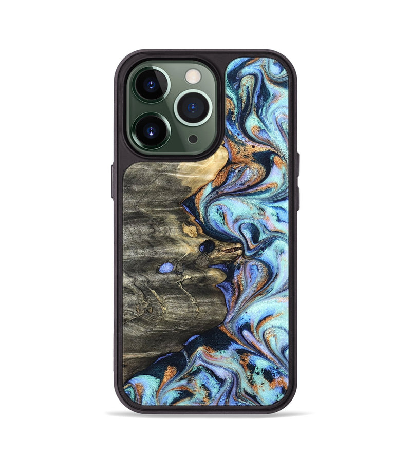 iPhone 13 Pro Wood Phone Case - Darrin (Teal & Gold, 820114)
