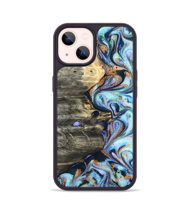 iPhone 14 Wood Phone Case - Darrin (Teal & Gold, 820114)