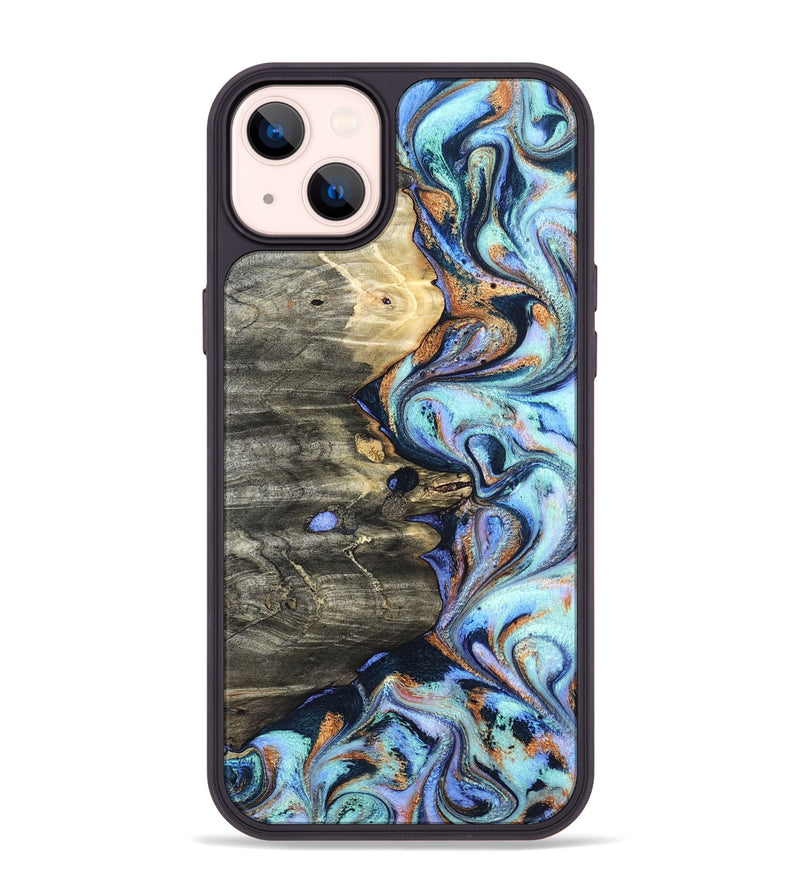 iPhone 14 Plus Wood Phone Case - Darrin (Teal & Gold, 820114)