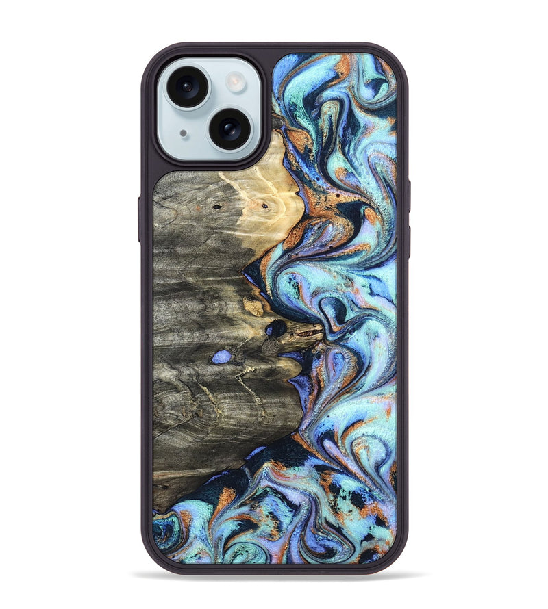iPhone 15 Plus Wood Phone Case - Darrin (Teal & Gold, 820114)