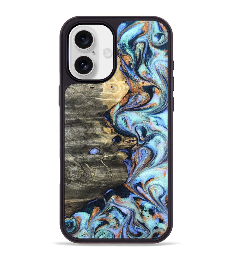 iPhone 16 Plus Wood Phone Case - Darrin (Teal & Gold, 820114)
